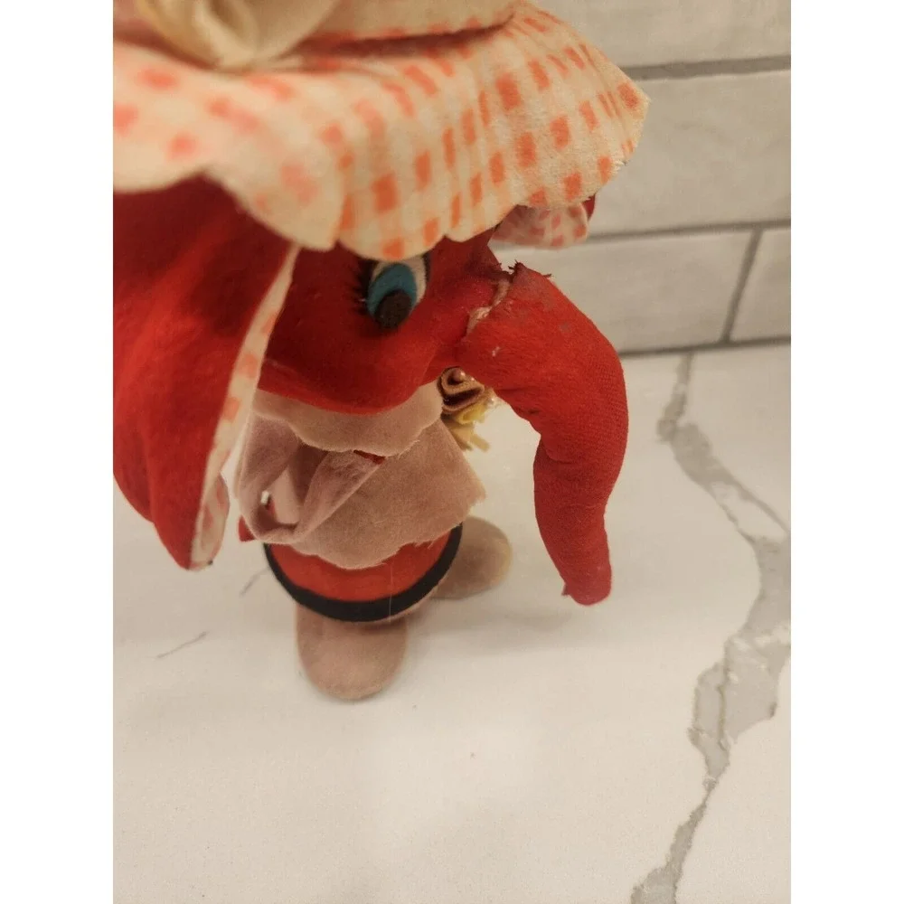 Vintage Styrofoam Felt‎ Red Elephant Poseable Ears Pink Hat Holding Flowers